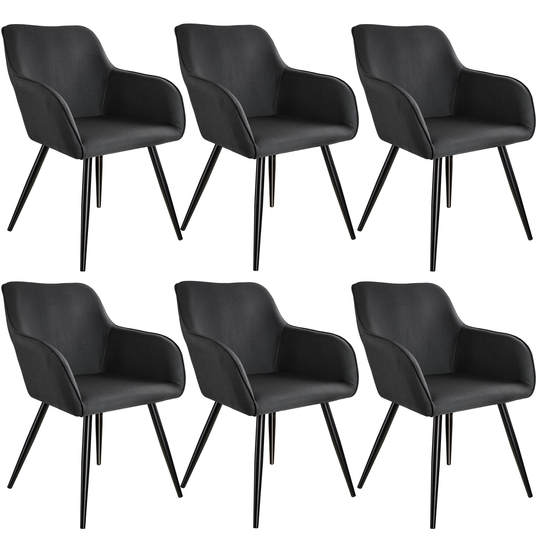 tectake® 6er Set Esszimmerstuhl, gepolstert, in Leinenoptik, schwarze Stahlbeine, 58 x 62 x 82 cm