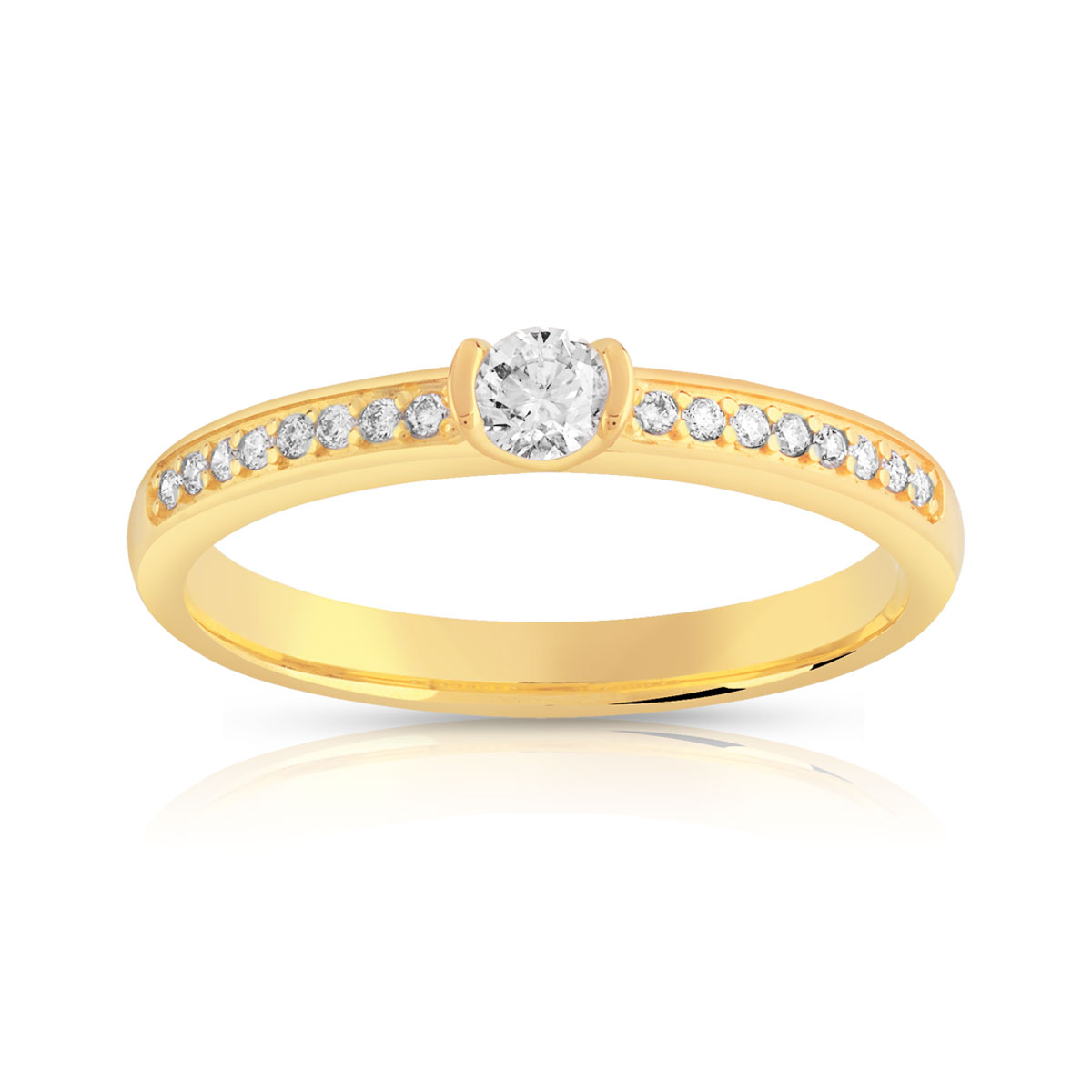 Bague solitaire or 750 jaune diamant 20/100e de carat