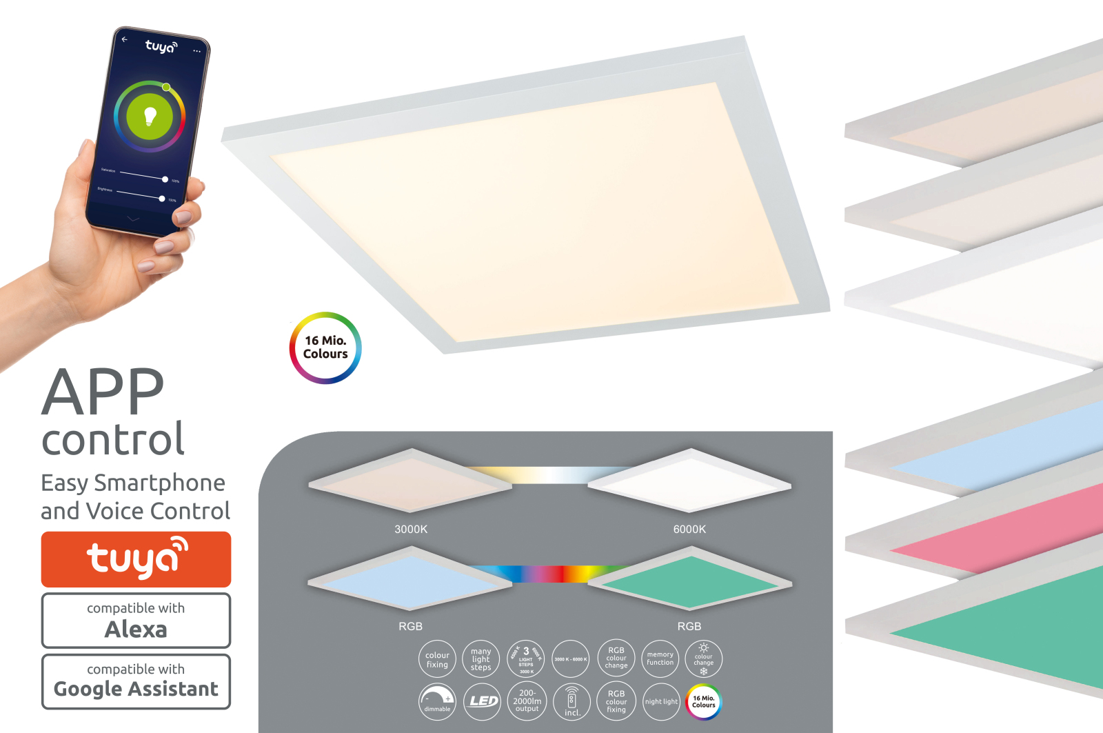 RGBW-LED-Deckenleuchte - weiß - SmartHome - 45x45 cm