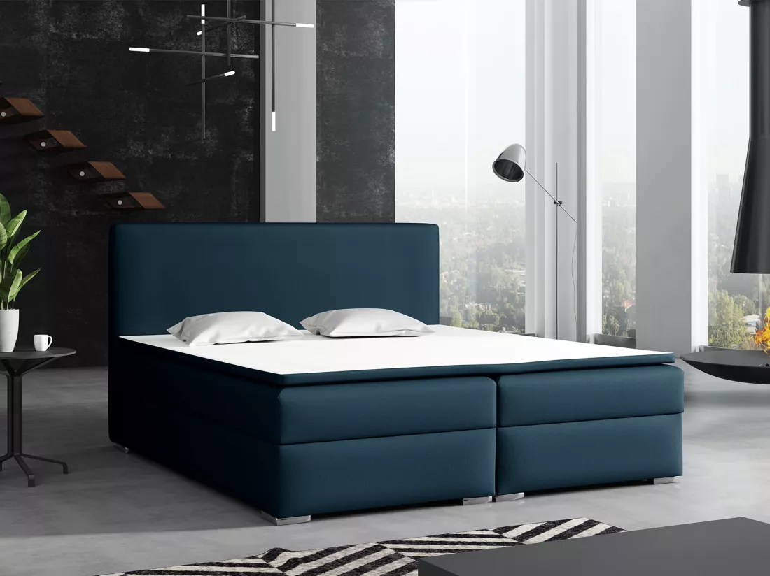 LIT BOXSPRING avec surmatelas Soler 180x200 cm, Soft 09 (Bleu foncé)