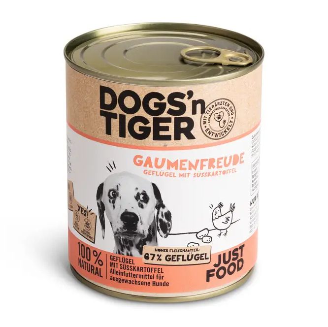 Dogs’n Tiger Adult Premium Hundefutter, Nassfutter, Getreidefrei, Gaumenfreude, Geflügel