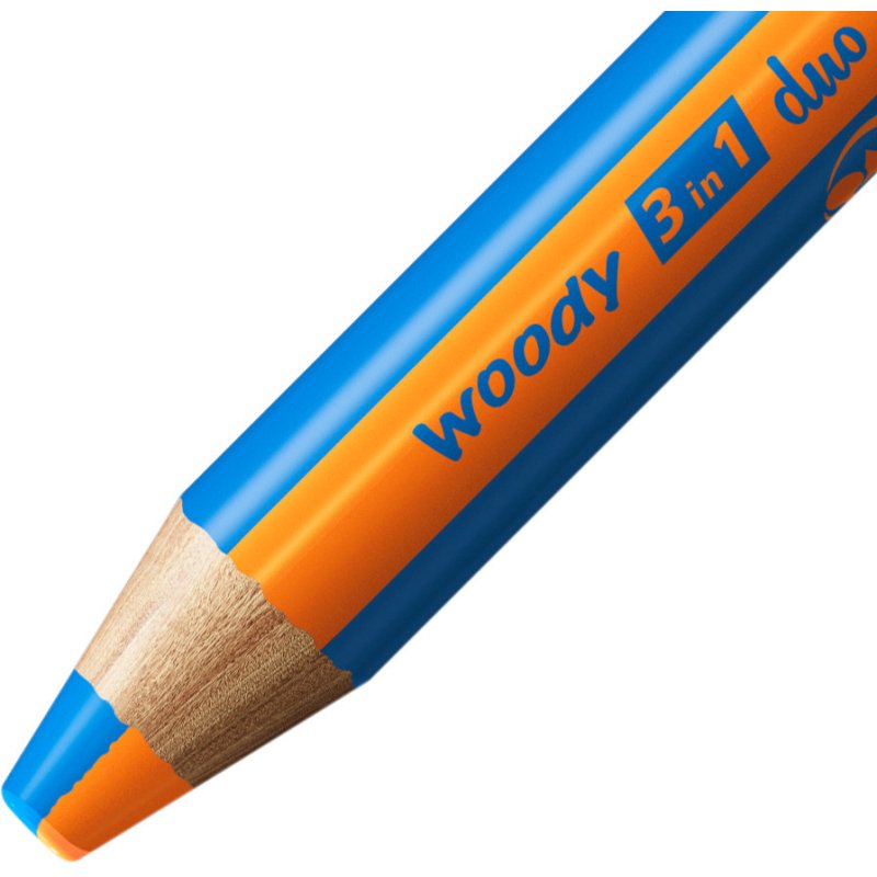 Crayon stabilo woody 3 en 1 duo multi-talents mine bicolore pointe 10mm taille-crayon inclus etui 5 unites assorties