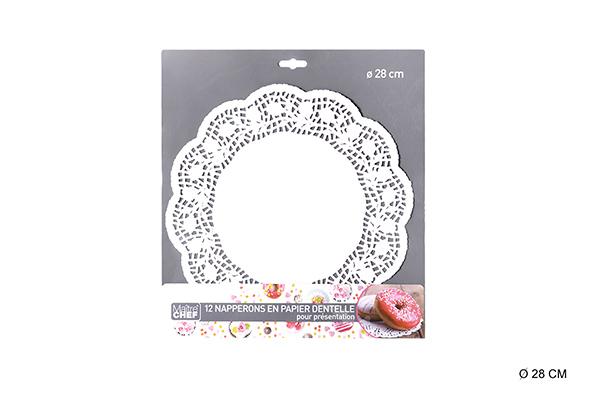 PAPIER DENTELLE ROND 28CM BLANC X12PCS