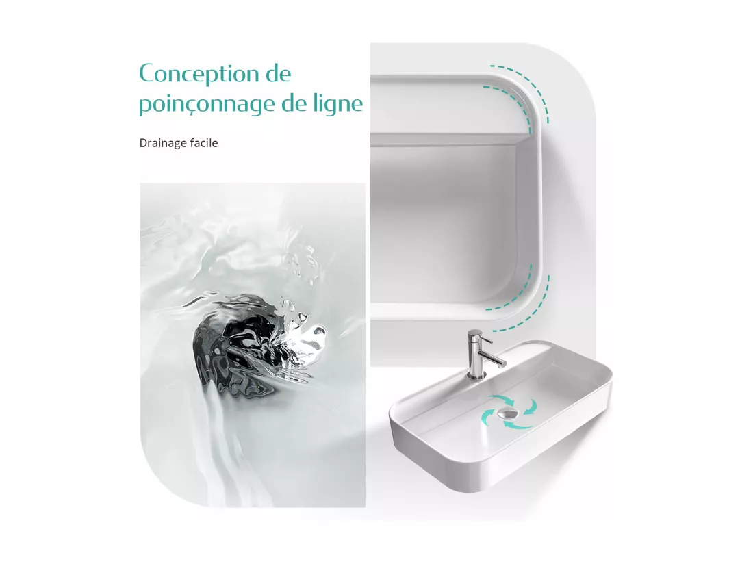 EMKE Vasque à Poser en céramique 40×40×11cm, Lavabo Carré avec robinet trou prépercé, Lavabo à poser blanc brillant