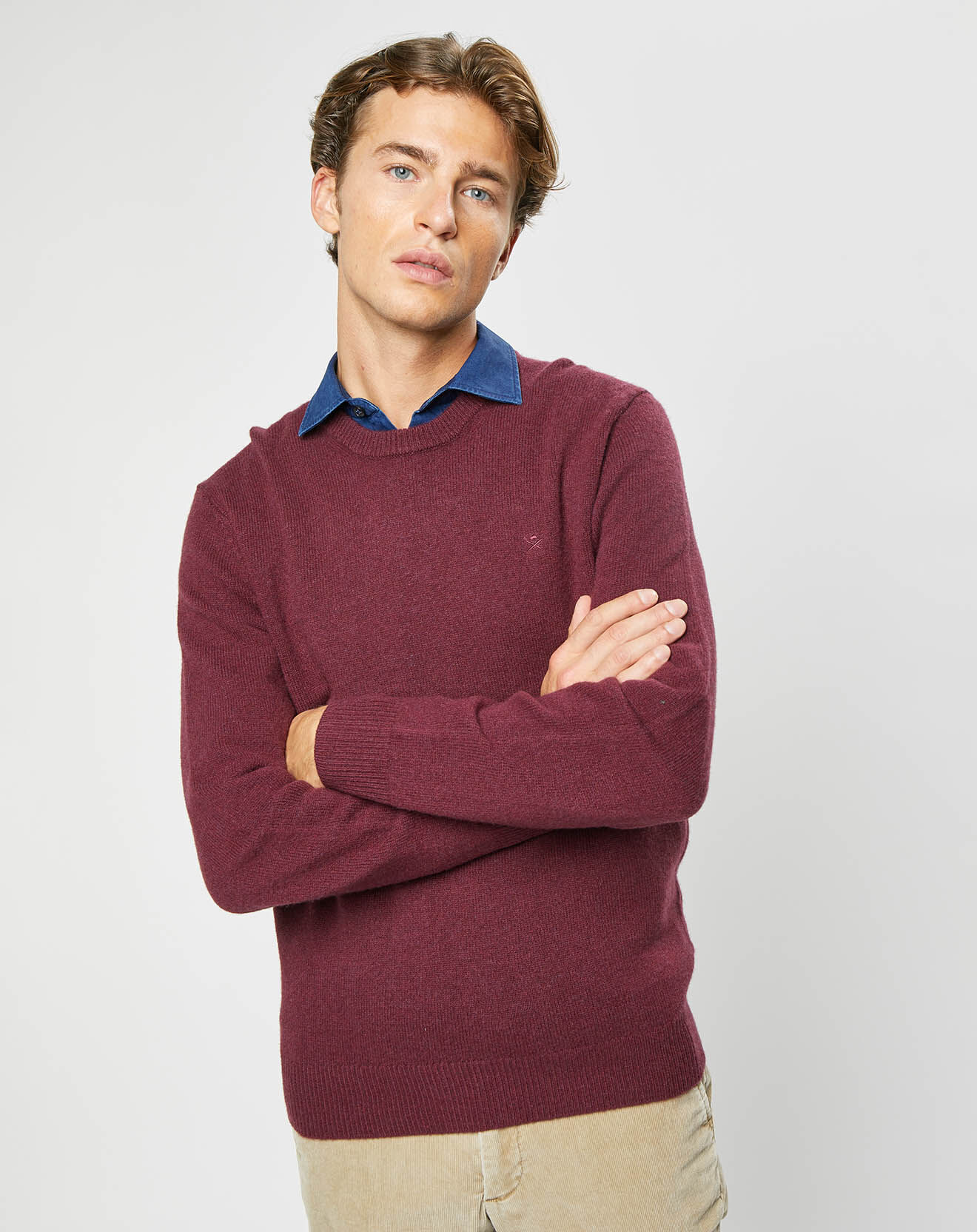 Hackett London Pull 100% Laine d'agneau bordeaux