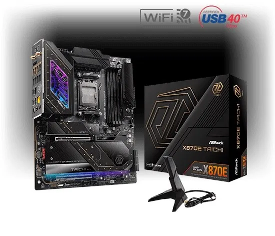 ASRock X870E Taichi - Bundkort - udvidet ATX - Socket AM5 - AMD X870E Chipset - USB4, USB 3.2 Gen 1, USB 3.2 Gen 2, USB-C 3.2 Gen 2x2 - 5 Gigabit Ethernet, Wi-Fi 7, Bluetooth - onboard grafik (CPU påkrævet) - HD Audio (8-kanaler)