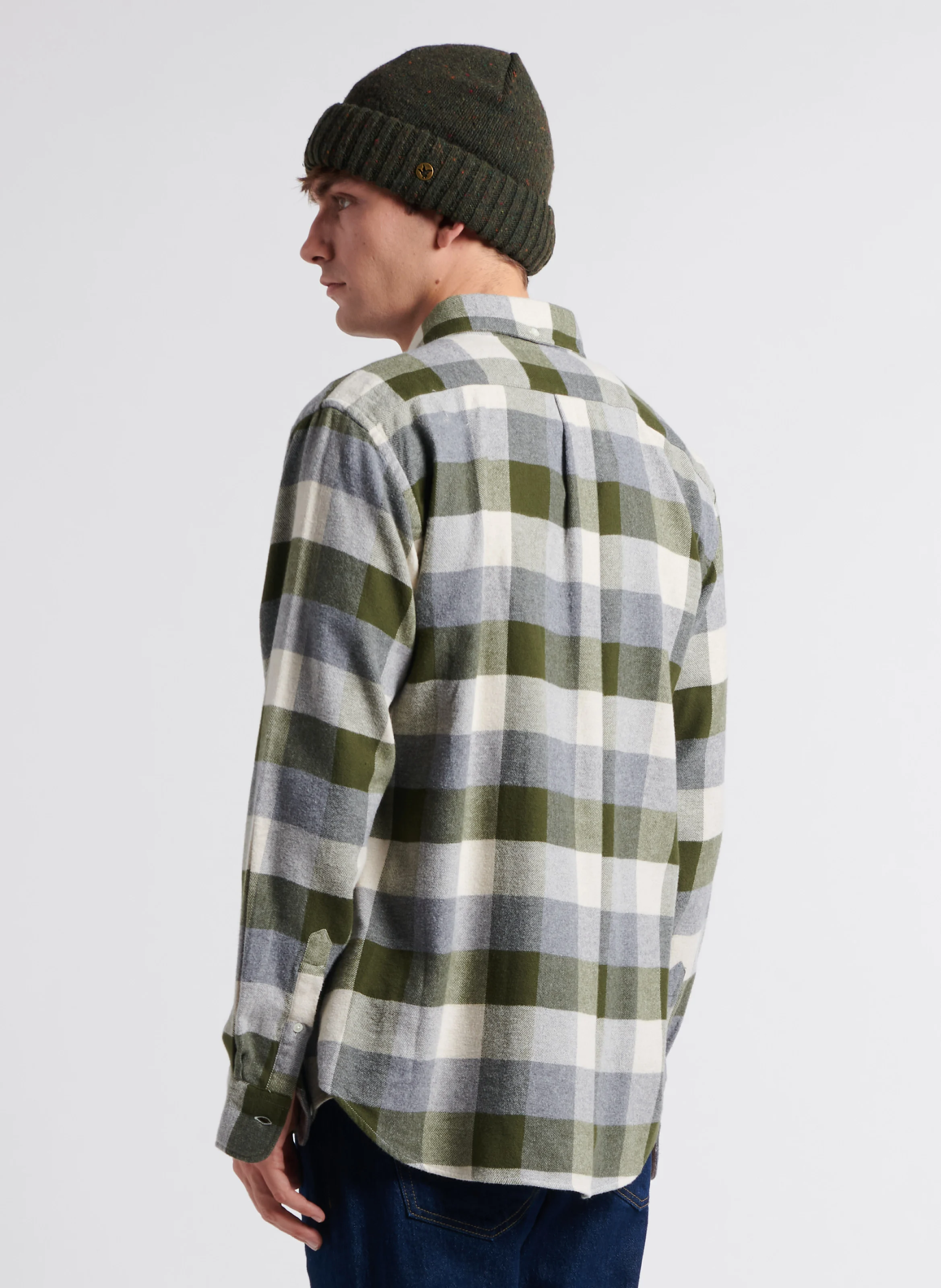 PITT - Chemise droite col classique à carreaux en coton | Vert