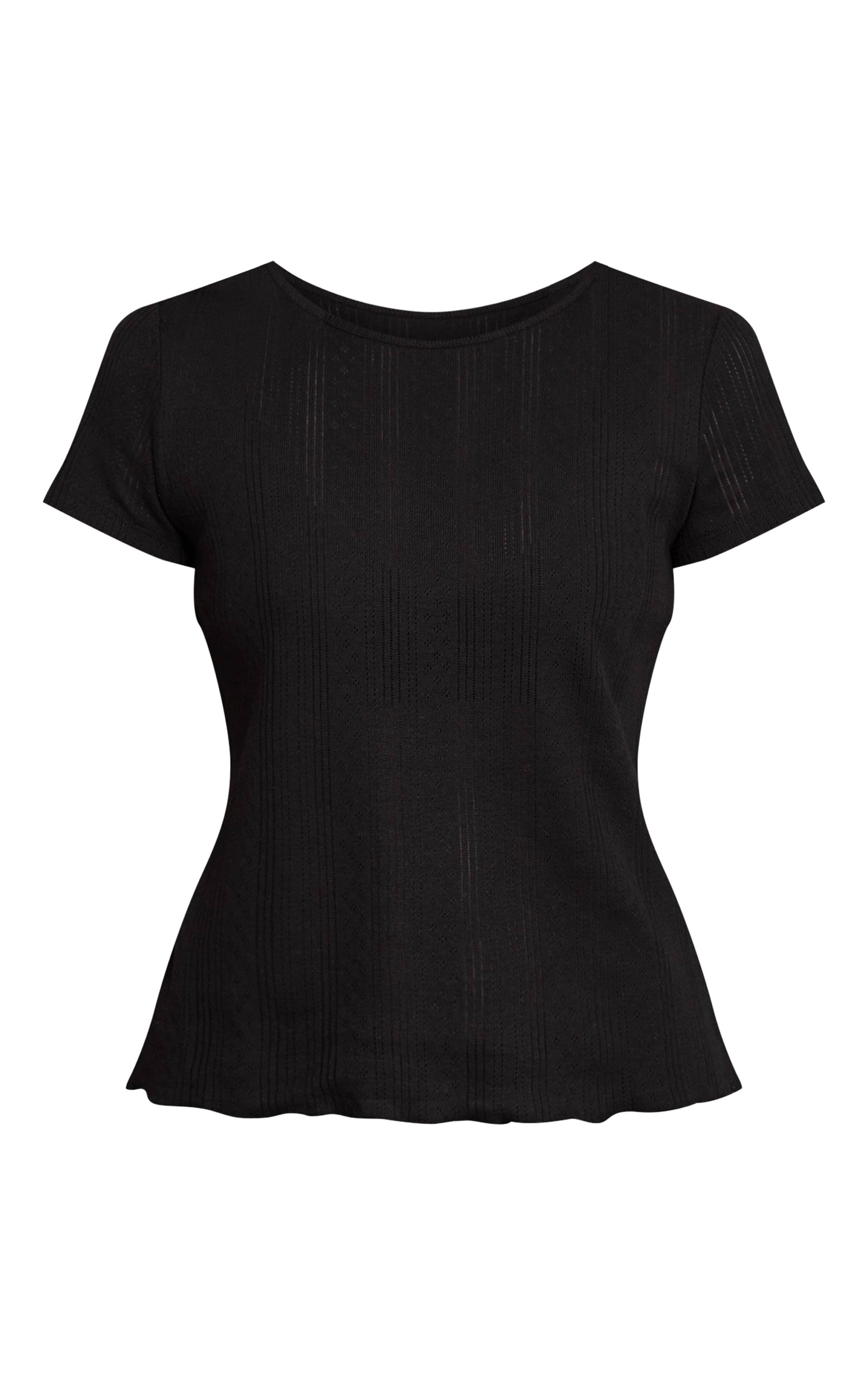 Noir T-shirt Ajusté Long En Pointelle