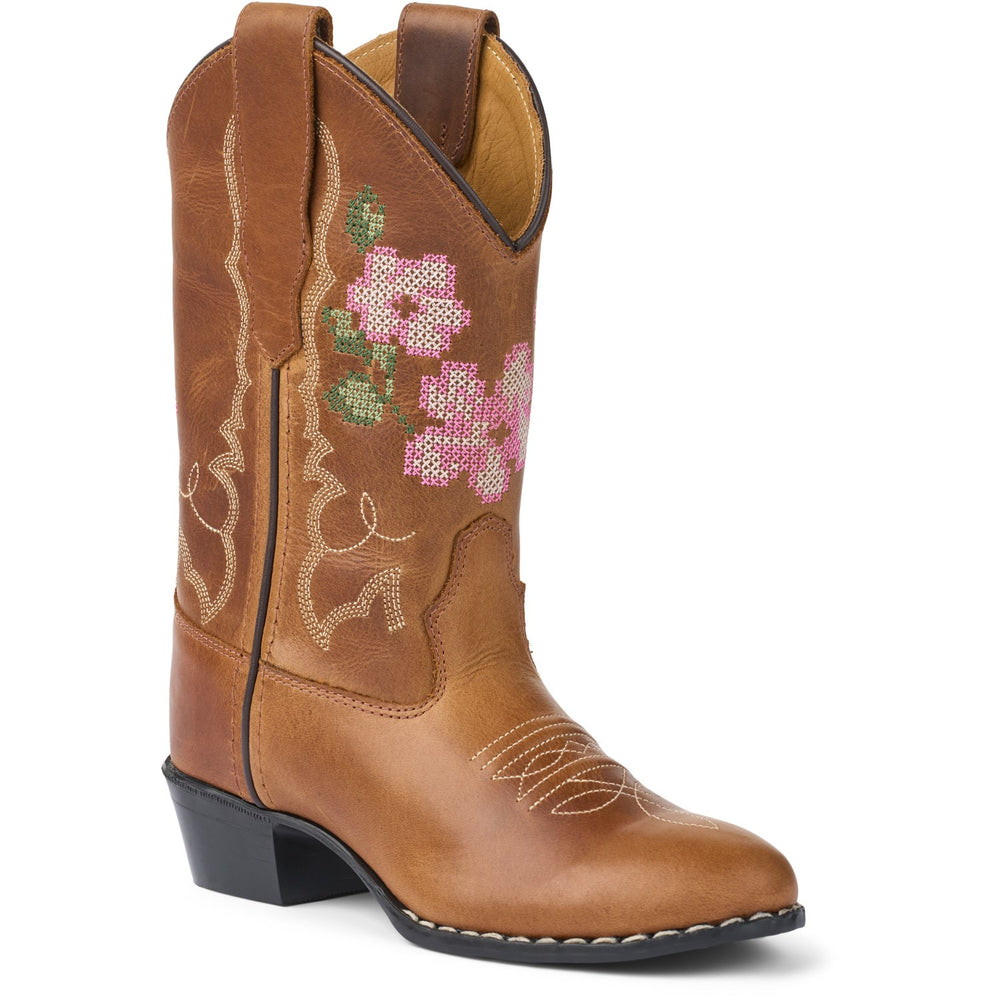 Køb COPENHAGEN COLORS Cognac Leather Limited Cowboy Støvle High - Brown Flower