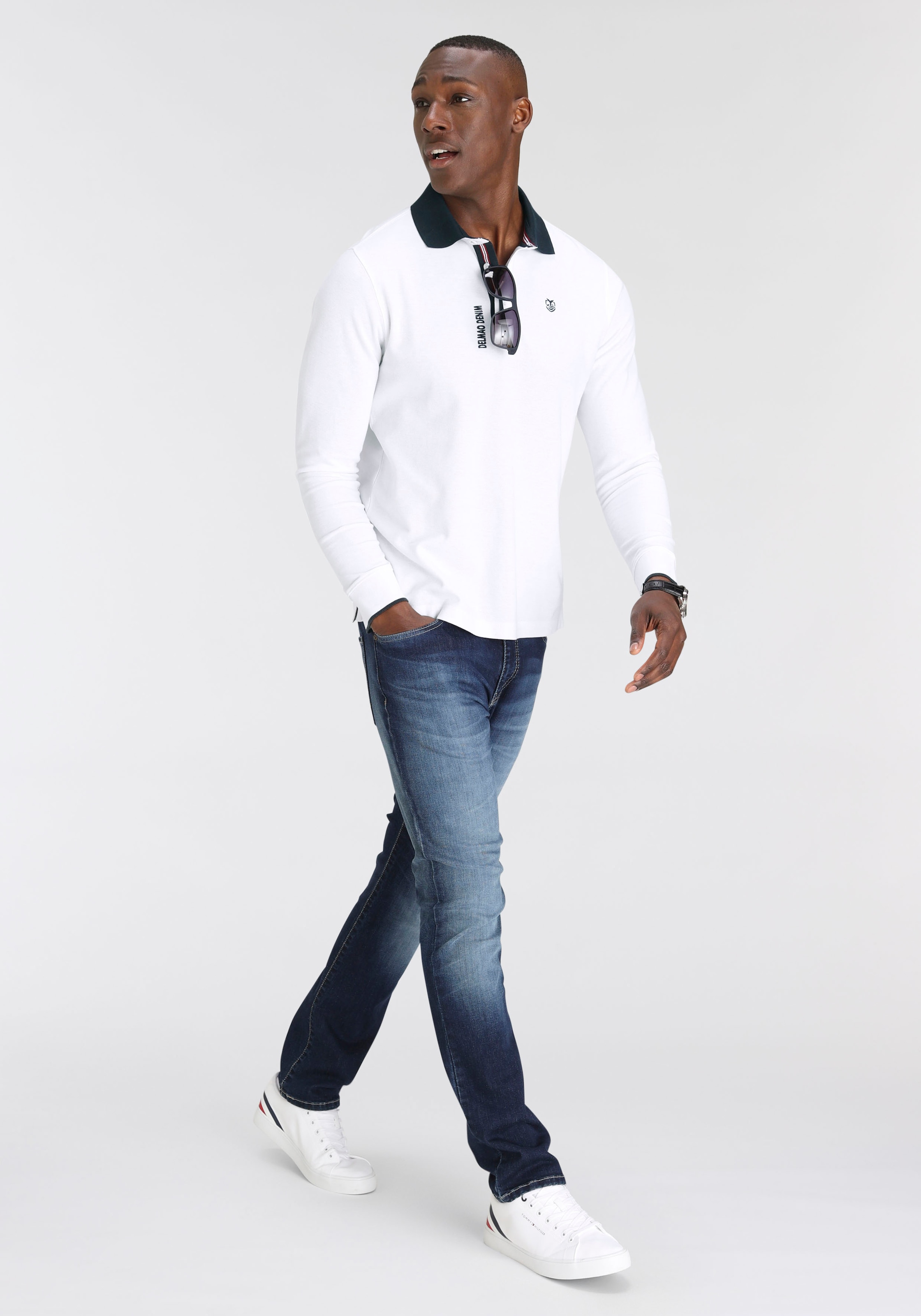 DELMAO Langarm-Poloshirt , Langarm,  aus atmungsaktivem Piqué-Stoff,  Polokragen