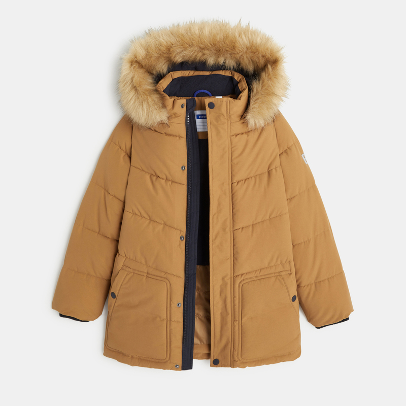 Doudoune déperlante à capuche marron clair Garçon