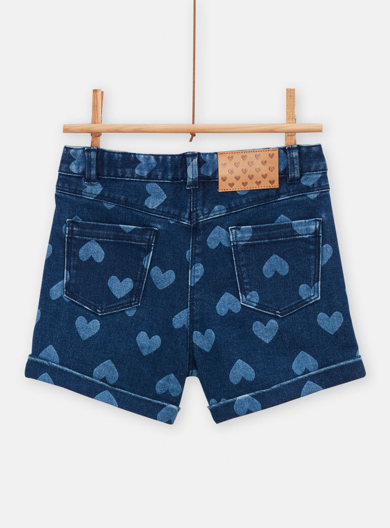 Short en jean brut imprimé cœur pour fille