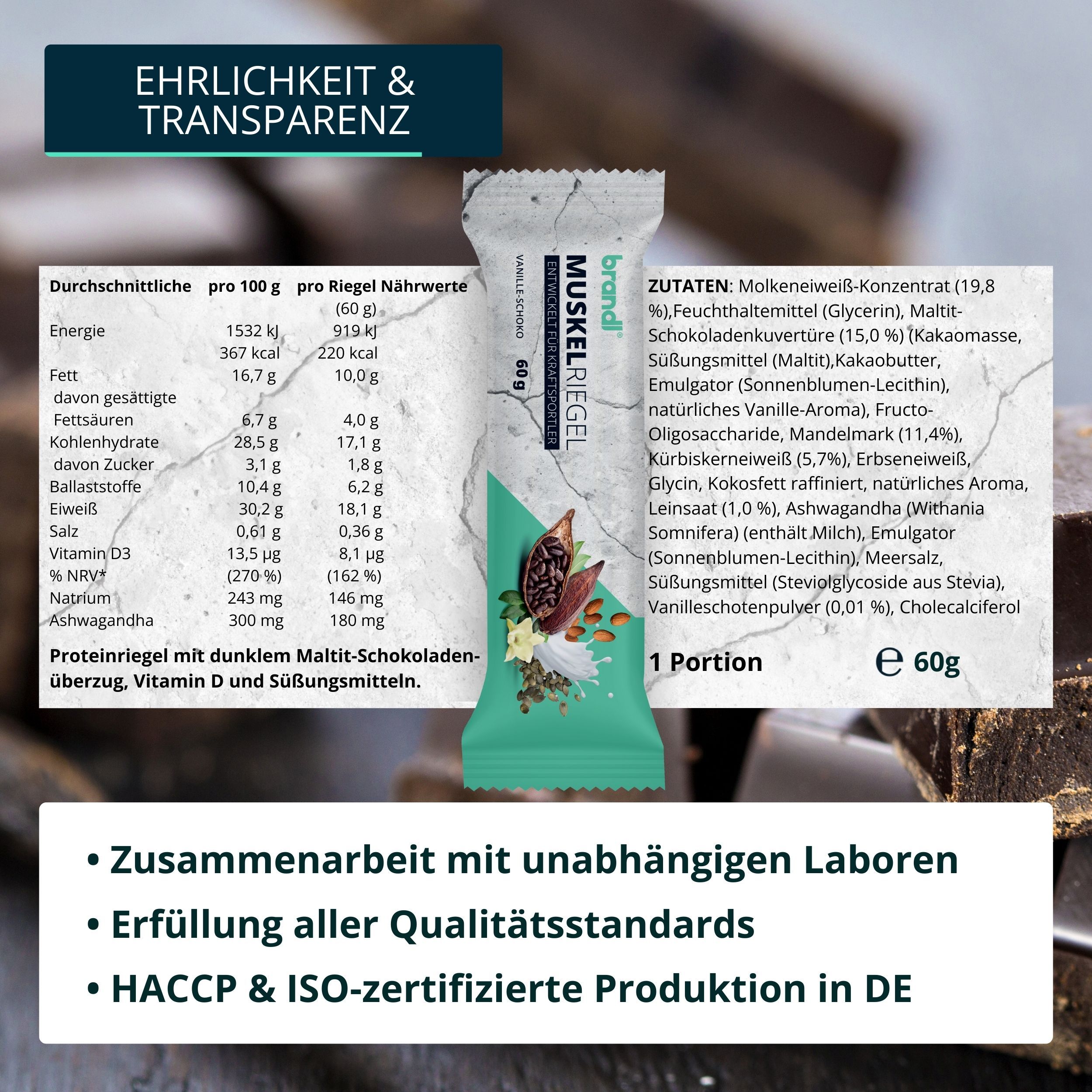 brandl® Eiweiß-Riegel mit 18 g Eiweiß aus 3 Quellen