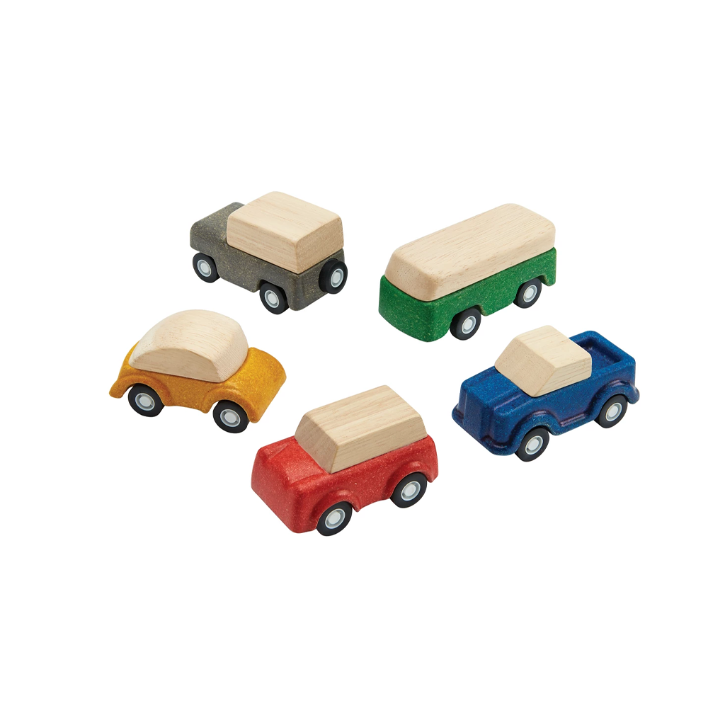 (5er Set) PlanWorld Holz Auto Kinder Spielzeug Lastwagen Spiel Fahrzeug (6285) - Bunt