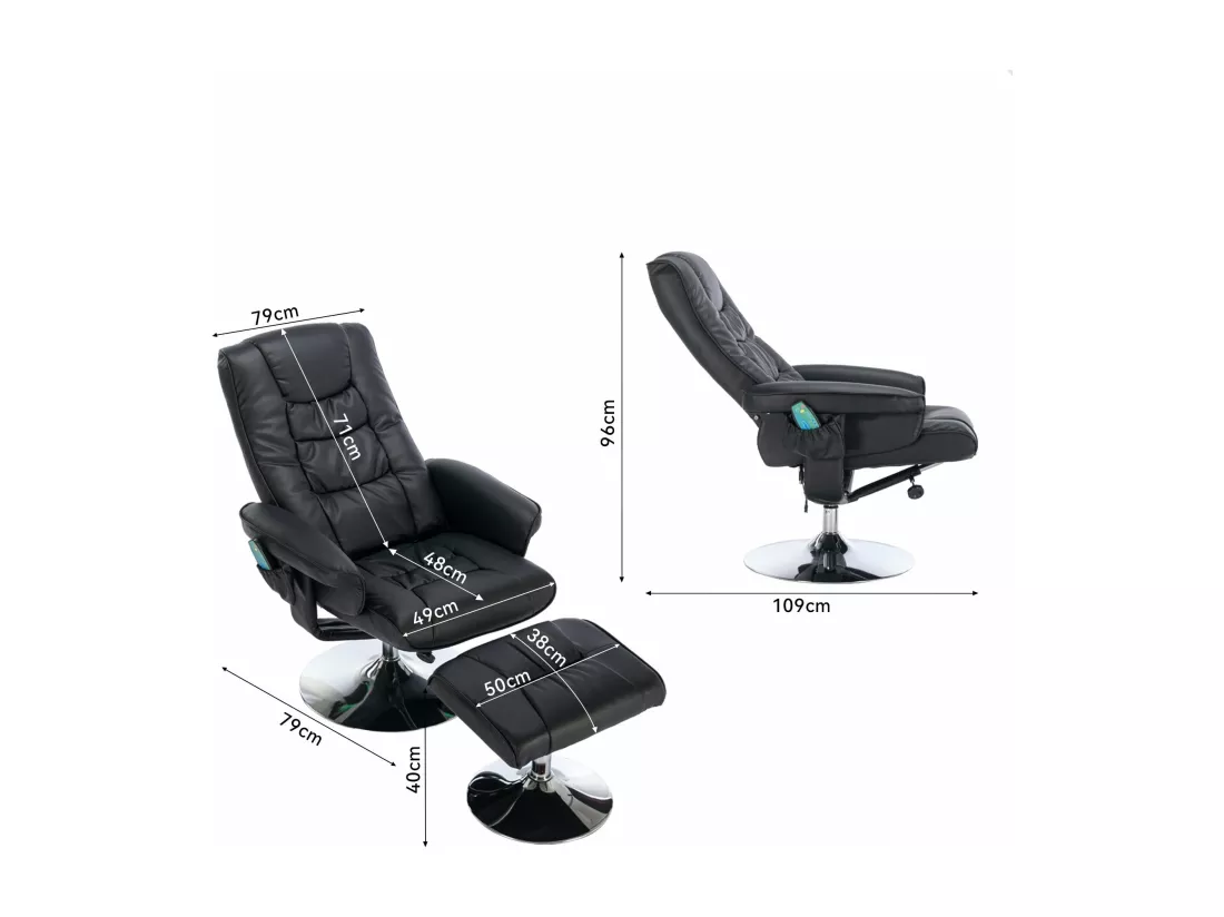 Fauteuil de massage en cuir pu avec repose-pieds, noir,d79 cm×h106cm