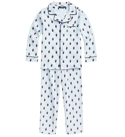 Polo Ralph Lauren Natt?j - Hvid/Lyseblåstribet m. Bamser