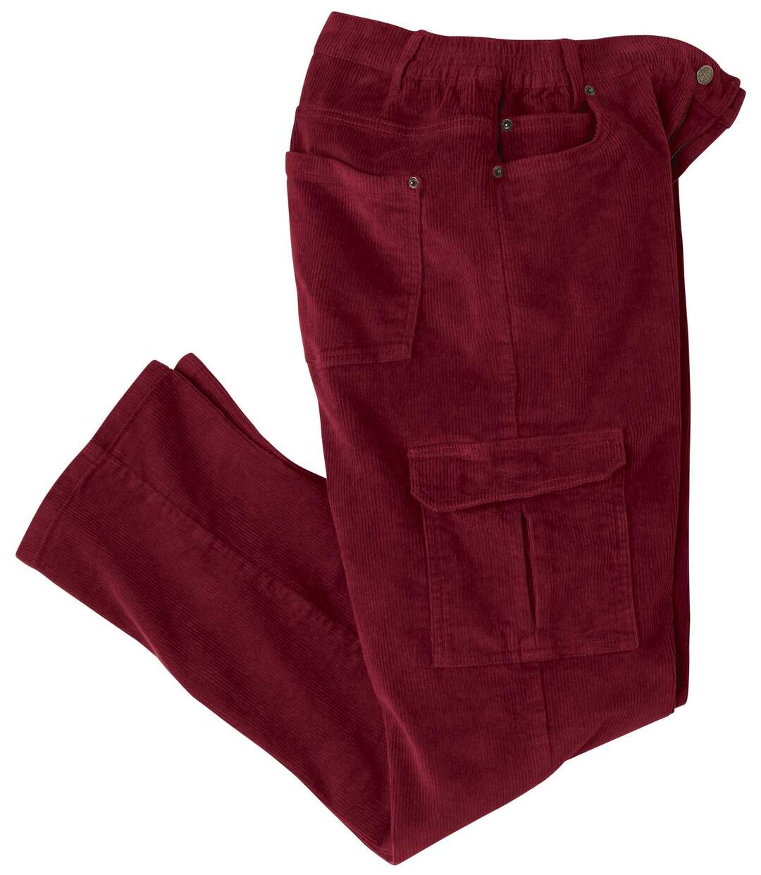 Pantalon Velours Cargo Stretch Confort Bordeaux