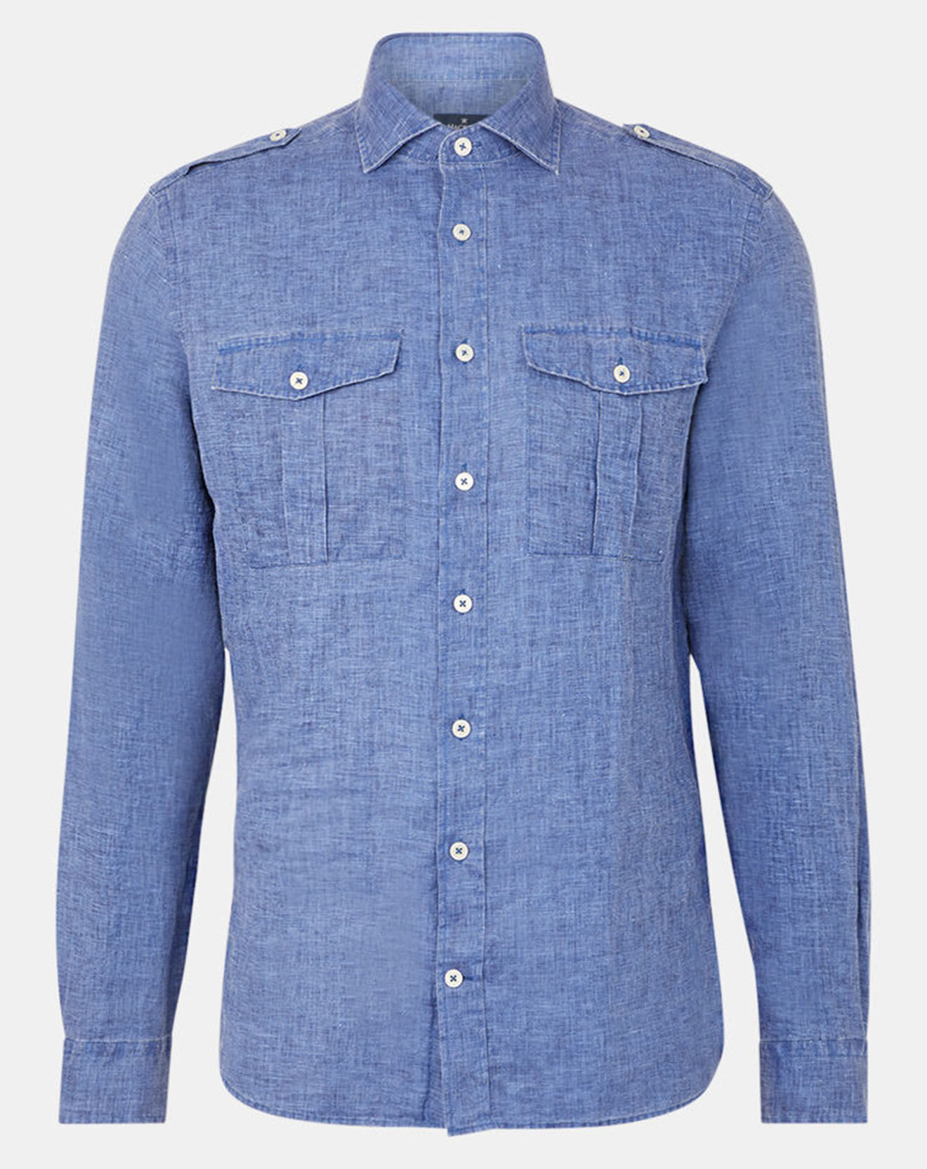 Hackett London Chemise en Lin double poche bleu moyen