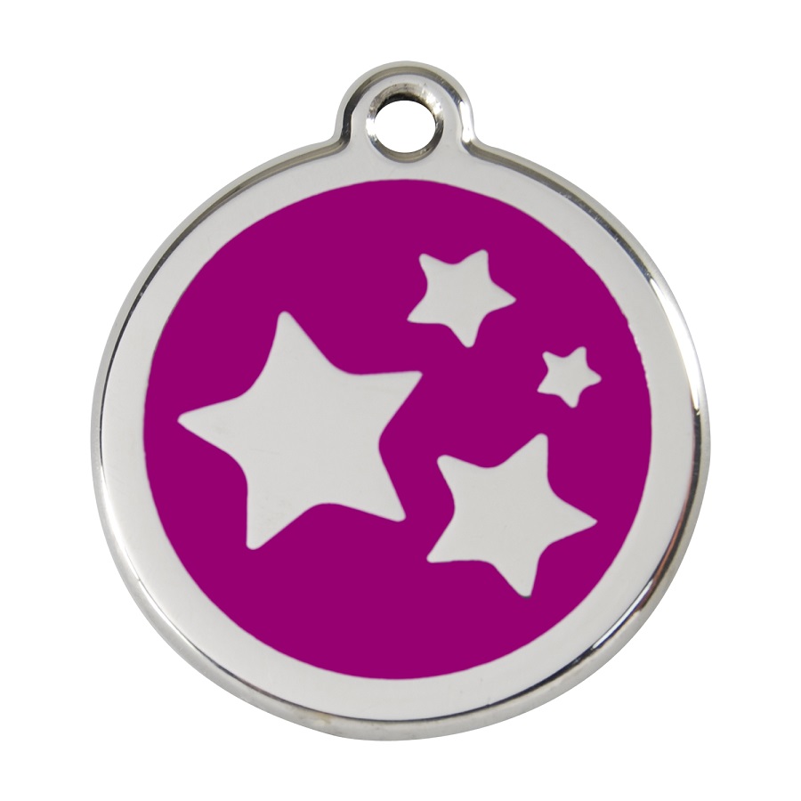 Placa de identificação para cães em aço inoxidável esmaltado com estrela roxa