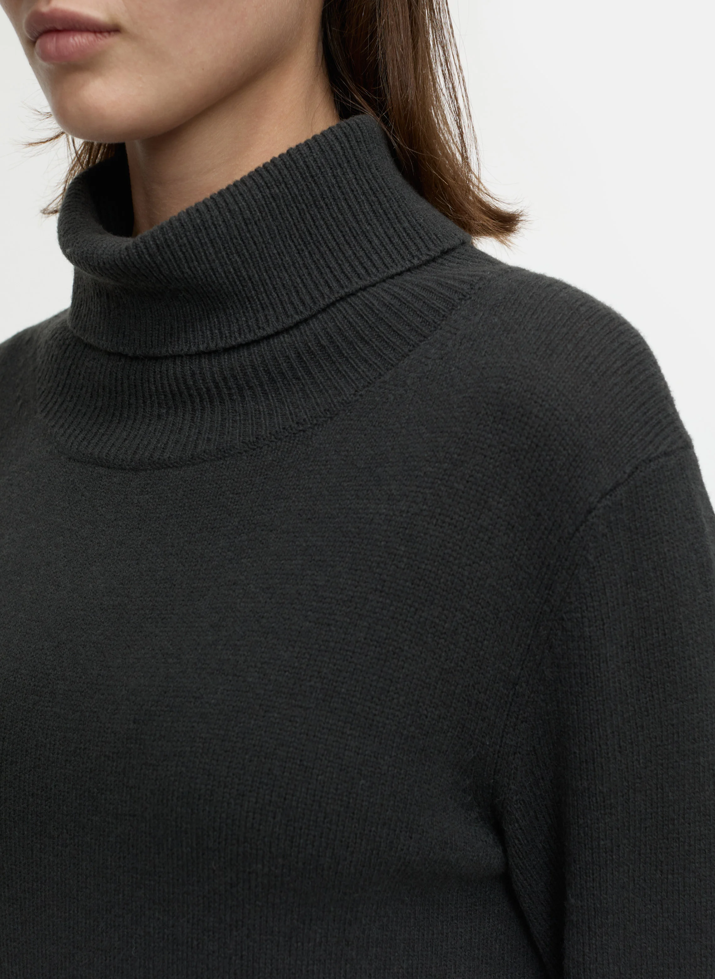 ROLLI - Robe longue à col roulé en laine | Marron