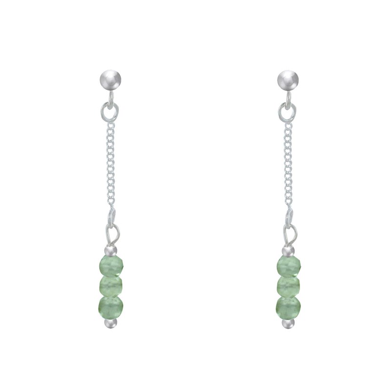 Boucles d'Oreilles Argent Chainette 3 Perles Facettées d'Aventurine