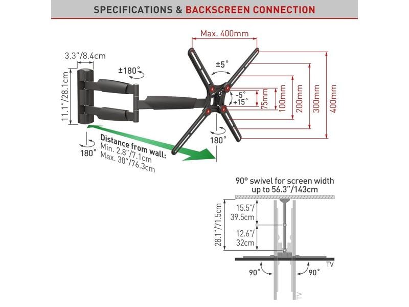 Barkan Wandhalterung WH 343XL-SW Schwarz TV-Wandhalterung bis 65