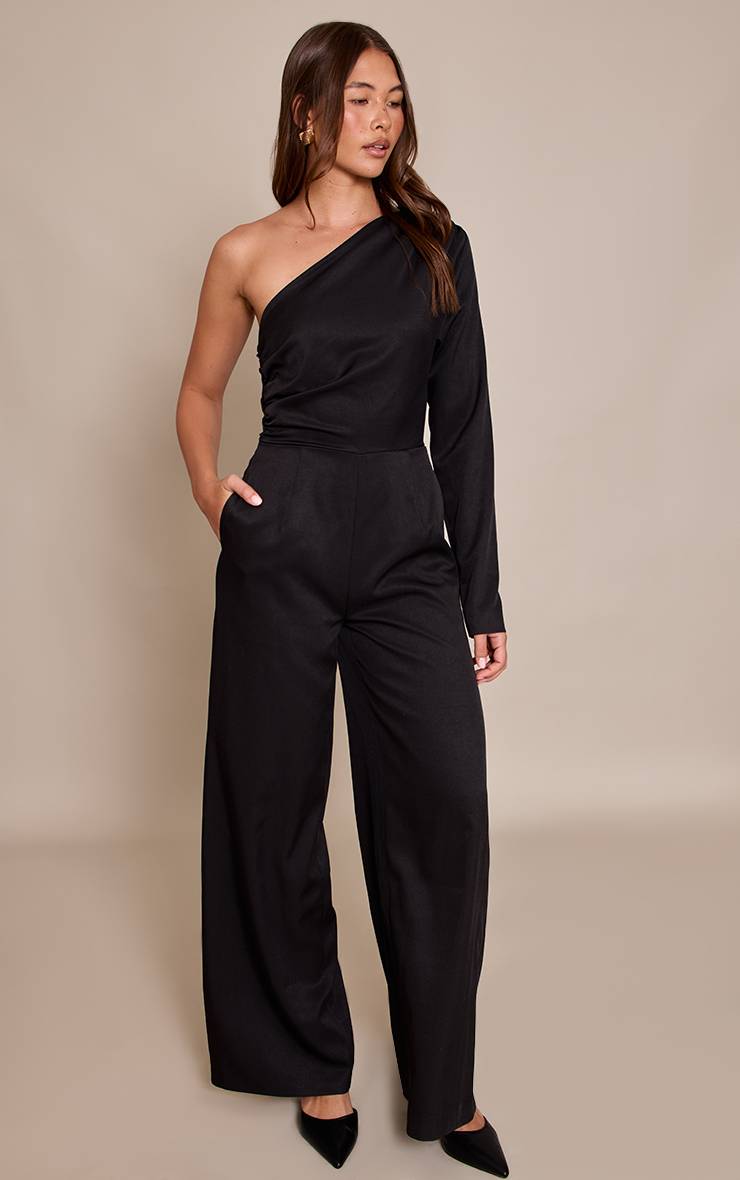 Noir Combinaison Pantalon Ajustée Tissée À Une Manche