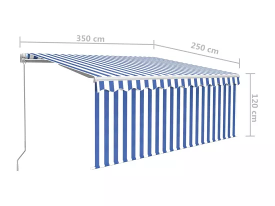 Auvent rétractable manuel avec store 3,5x2,5 m Bleu et blanc
