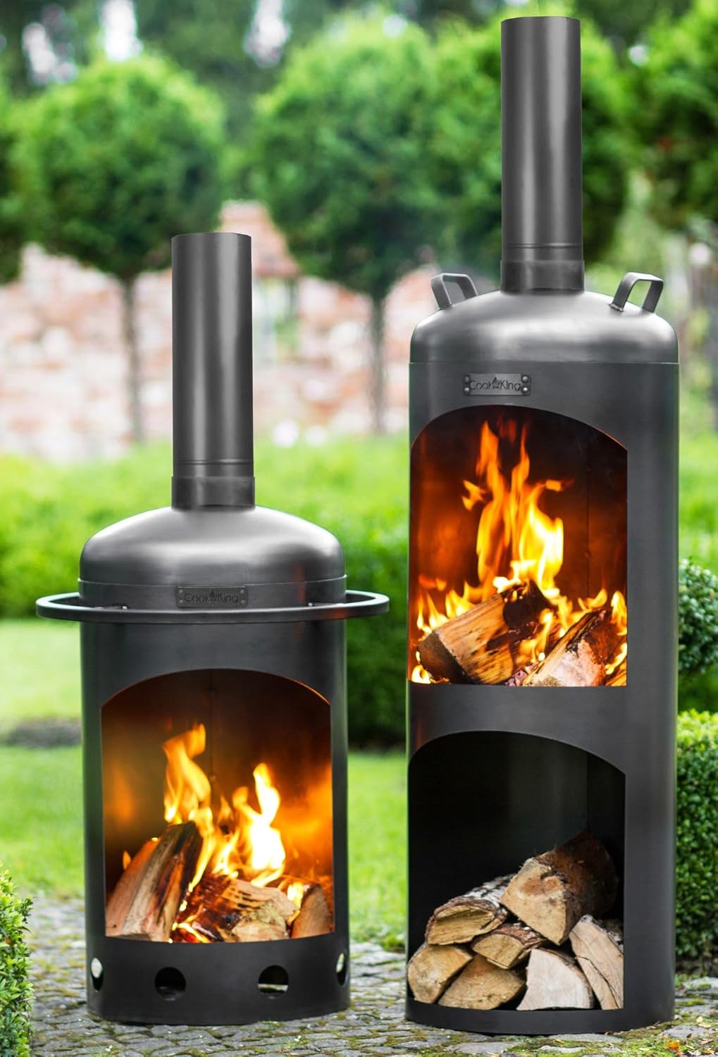 CookKing Terrassenofen Faro aus Stahl | 40x40x158 cm, Schwarz | Handgefertigt in Europa | Ideal für Garten & Terrasse