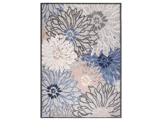 Tapis extérieur 160x230 tissé kilim bleu et gris CHIMEKA