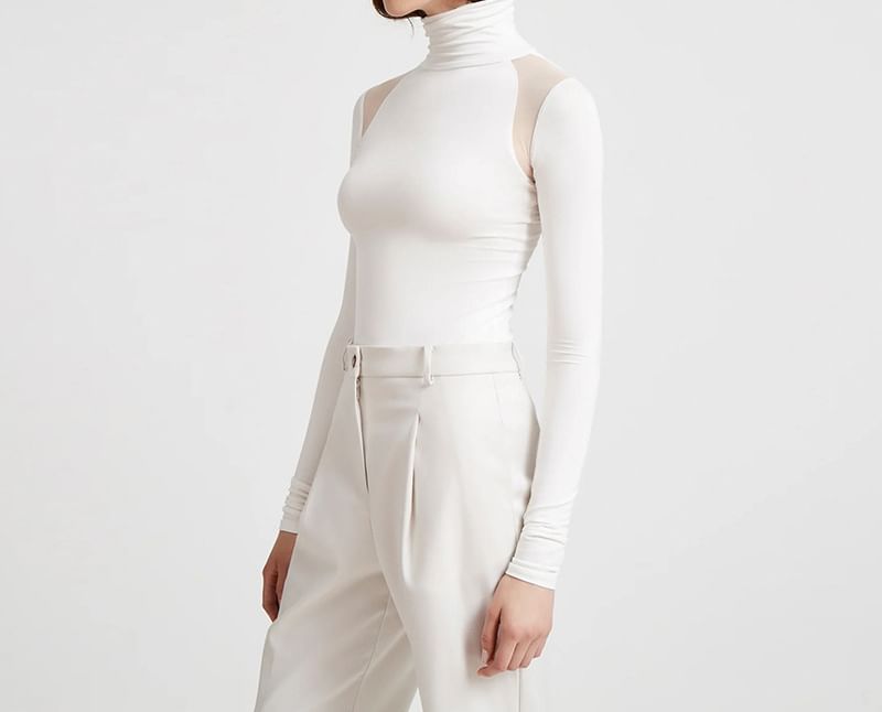 Sheparon - Bodytop met lange mouwen en coltrui, effen mesh-paneel