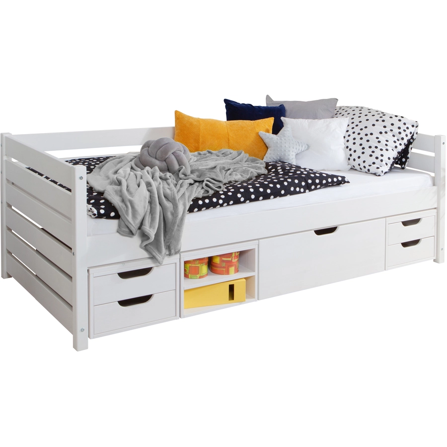 TICAA Sofabett Naomi inkl. Funktionsschubkästen, 120x200, Weiß Weiß