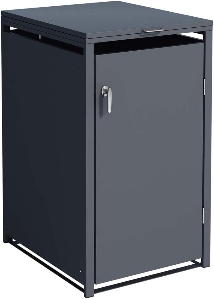 SCHARTEC® Mülltonnenbox 1er in anthrazit Einhandbedienung & erweiterbar 240l Mülltonnenverkleidung Mülltonnen Sichtschutz Unterstand