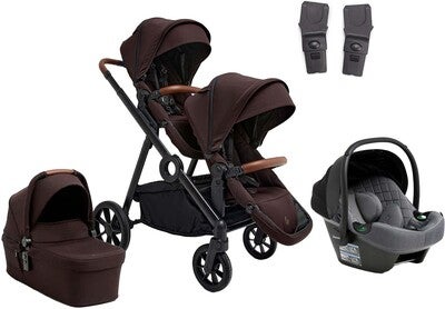 Beemoo Pro Multi 2 Søskenvogn inkl. Route i-Size Babybilstol, Espresso Brown/Mineral Grey