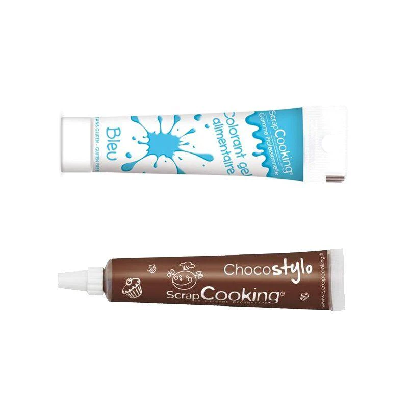Stylo chocolat + Gel colorant alimentaire bleu Scrapcooking
