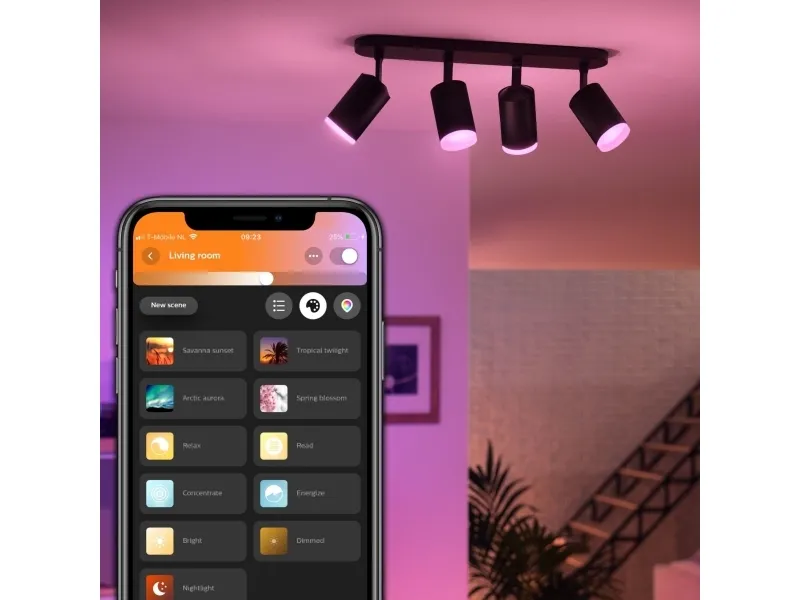 Philips Hue White and Color Ambiance Fugato - Spotlys - LED-lyspære x 4 - GU10 - total: 22.8 W - klasse A  - 16 millioner farver - sort