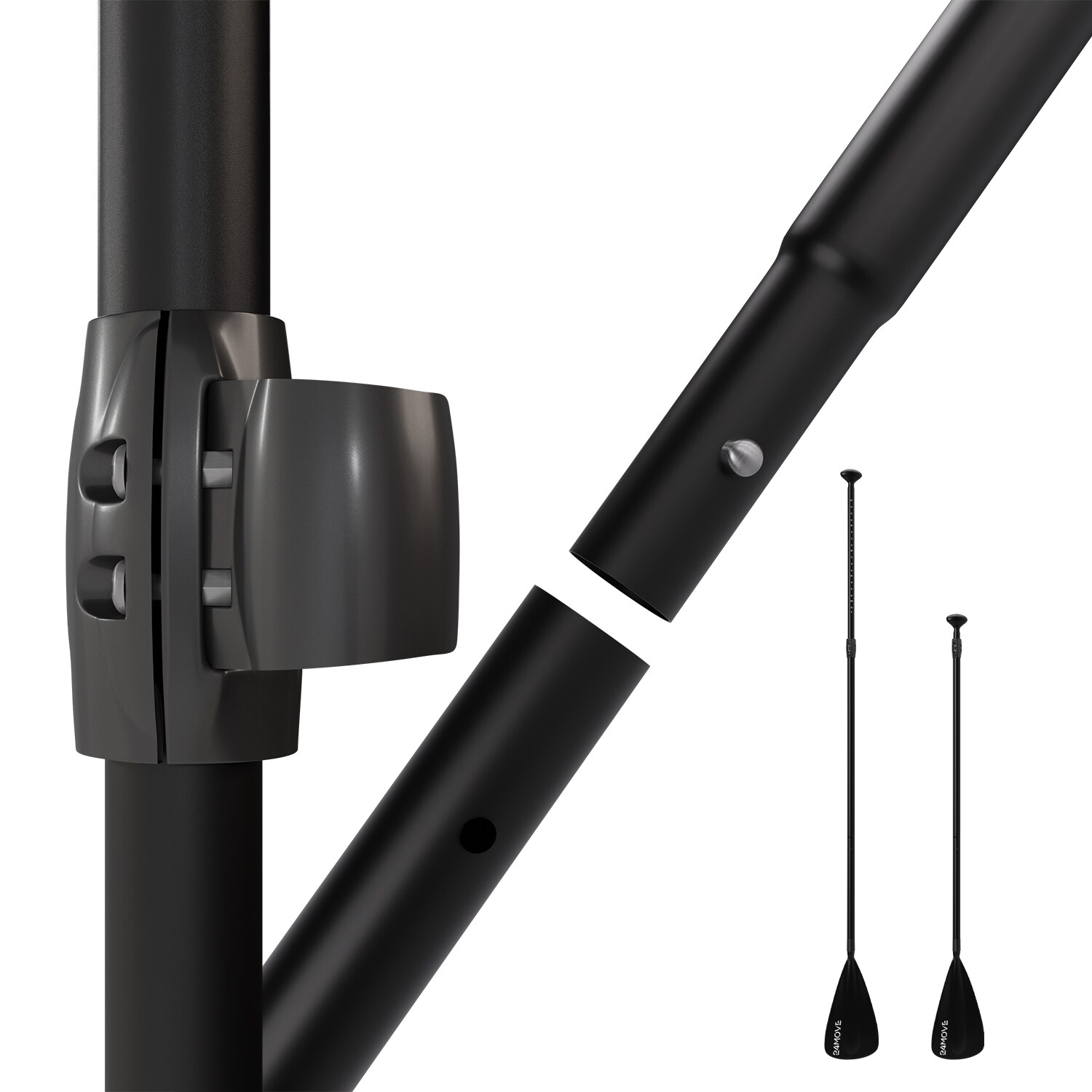 24MOVE® Paddel Einzelpaddel Stechpaddel für SUP Stand Up Board, Kajak, Leicht aus Aluminium 210cm, verstellbar schwarz