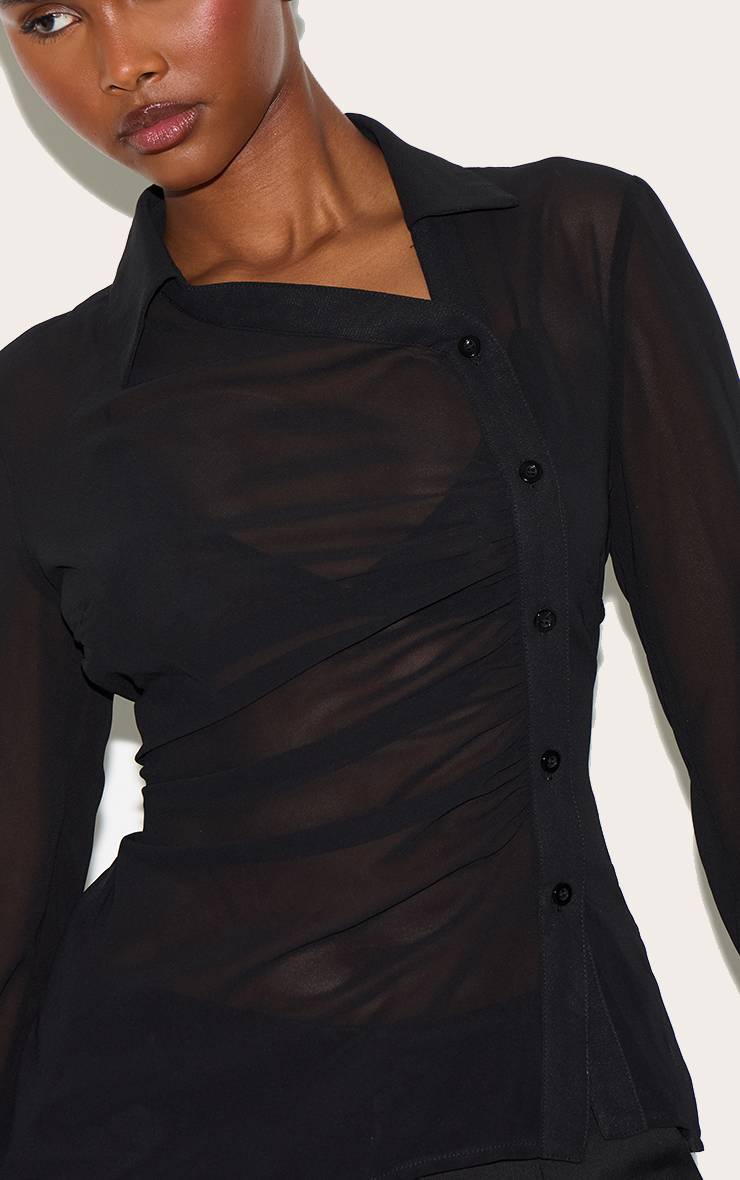Noir Chemise En Mousseline Asymétrique