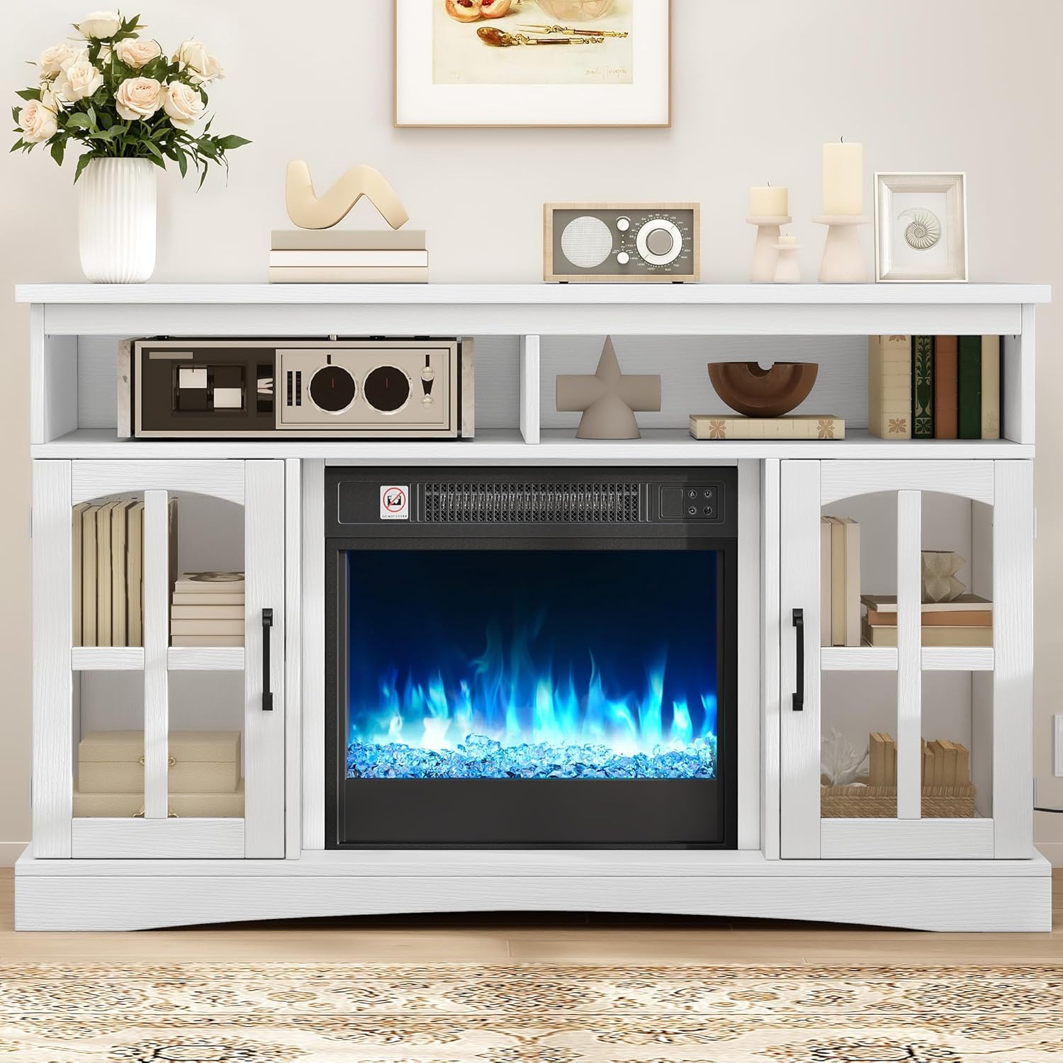 TAUS elektrokamin, elektrischer Kamin, Electric Fireplace für das Wohnzimmer mit flammeneffekt, Einstellbarer Flamme, 1-8 Stunden Timer, Überhitzungsschutz, Heizfunktion & Fernbedienung