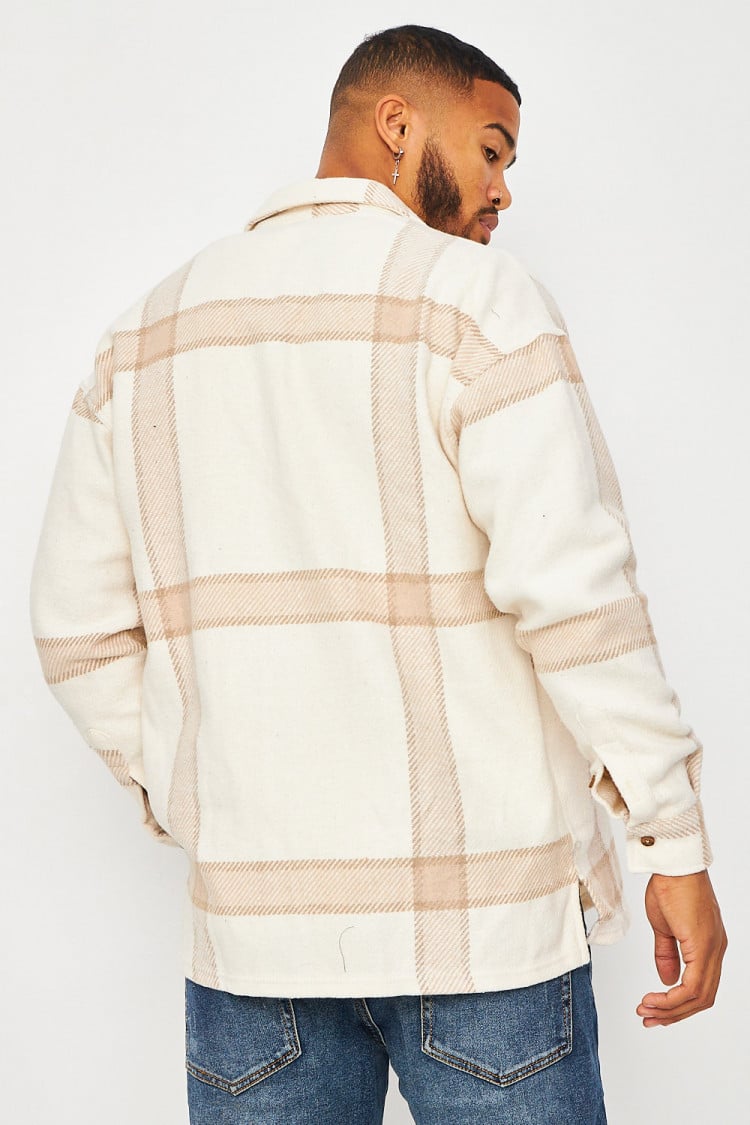Chemise épaisse beige à carreaux