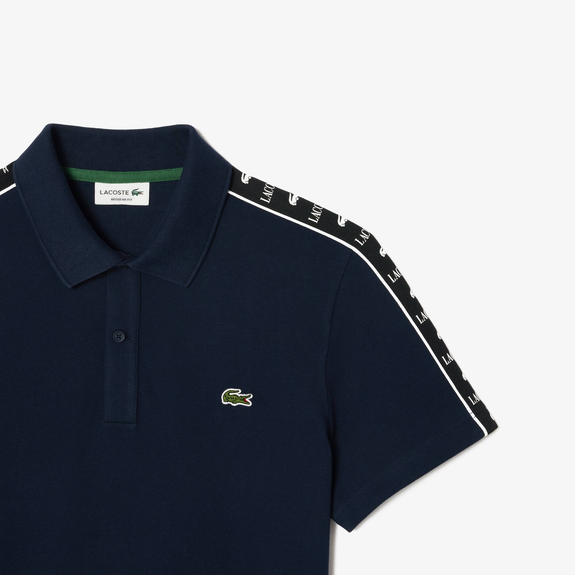 Polo en mini piqué stretch à bande siglée Manches Courtes - Bleu - Lacoste - Homme