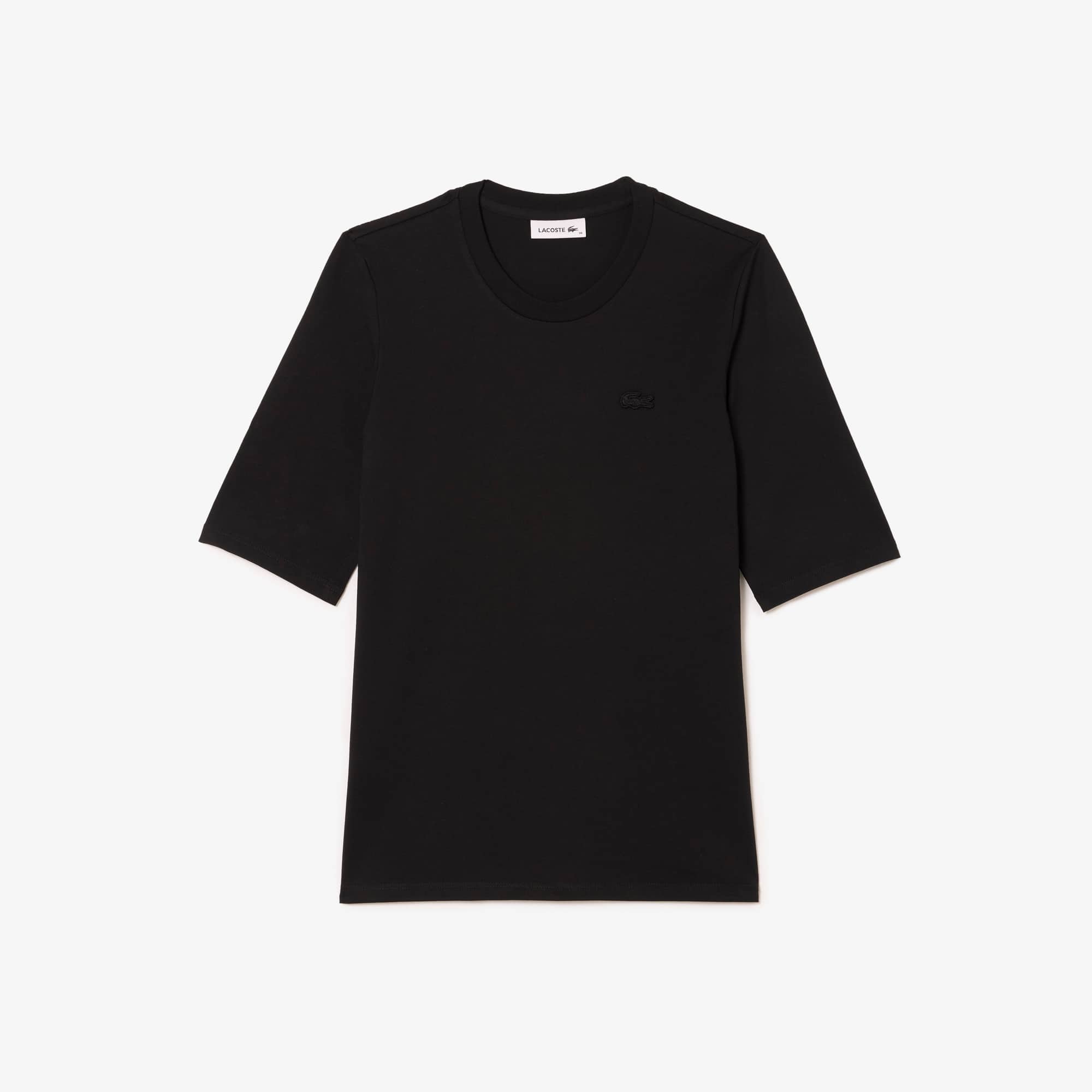 T-shirt à col rond et manches trois-quarts en coton uni T-Shirts - Noir - Lacoste - Femme