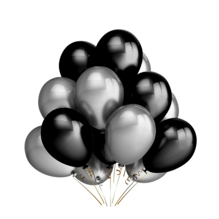 (13er Set) Ø30cm Party Deko Ballons Latex Metallic Luftballons - Schwarz / Silber