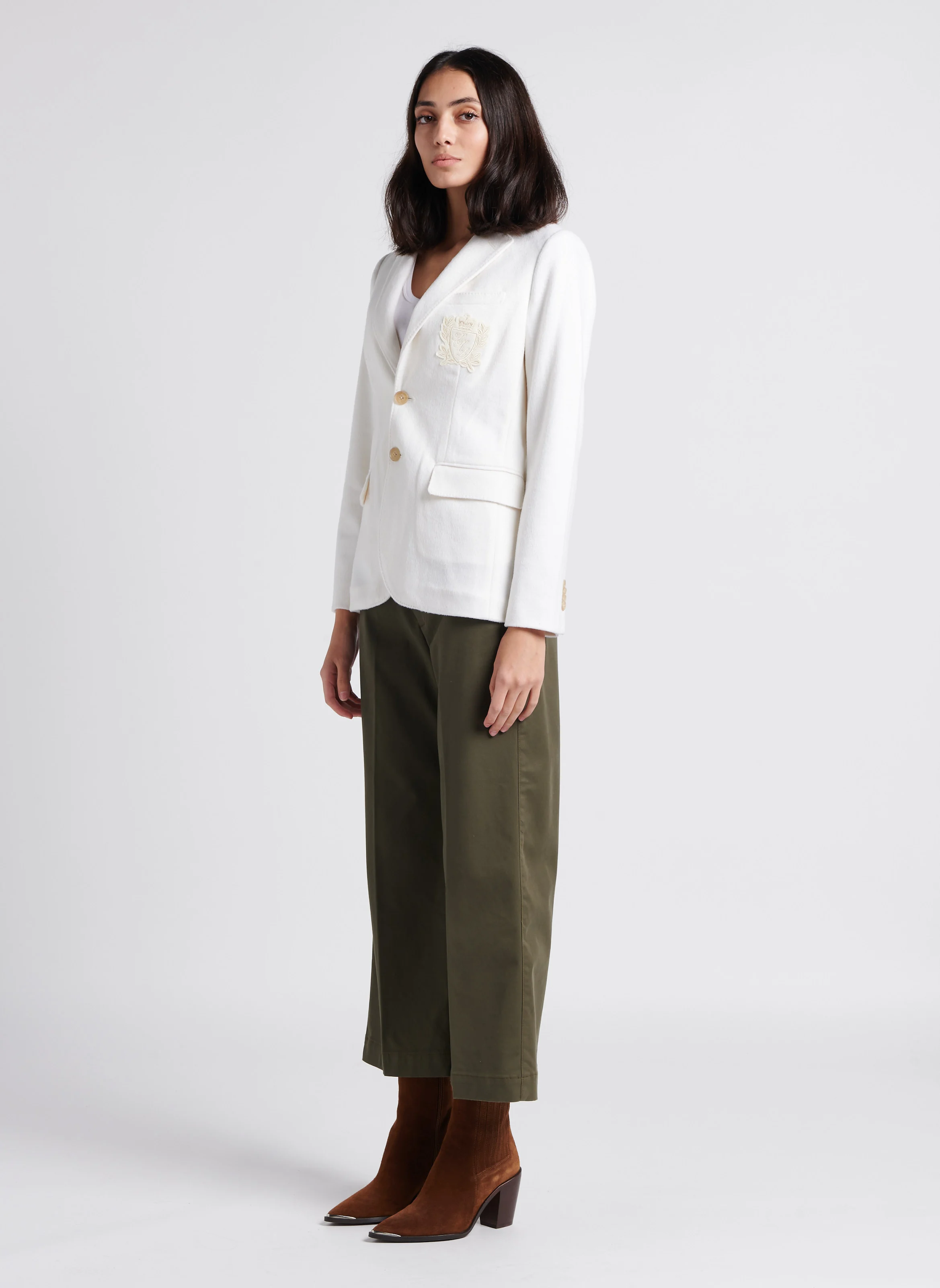 Veste blazer à logo brodé| Beige