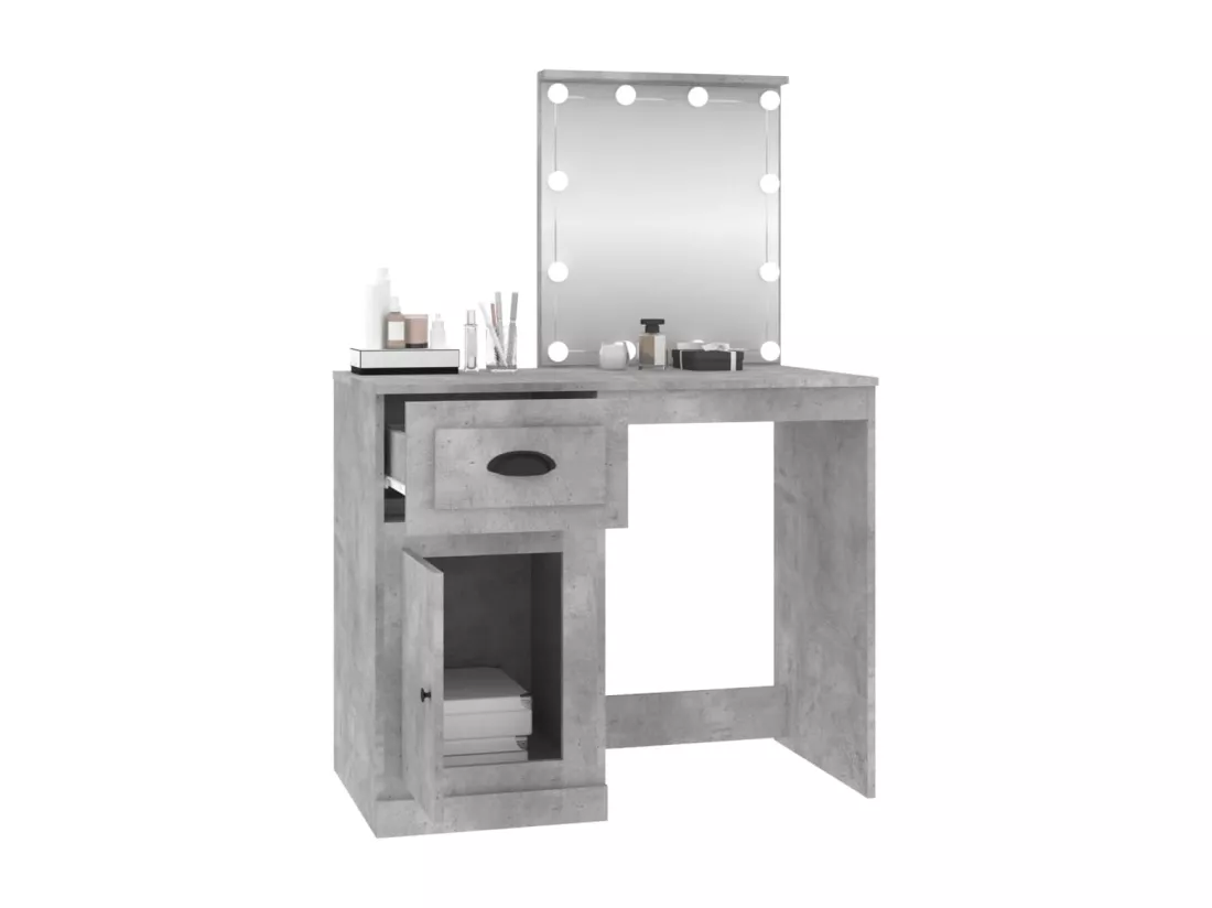 Coiffeuse avec LED gris béton 90x50x132,5 cm bois d'ingénierie