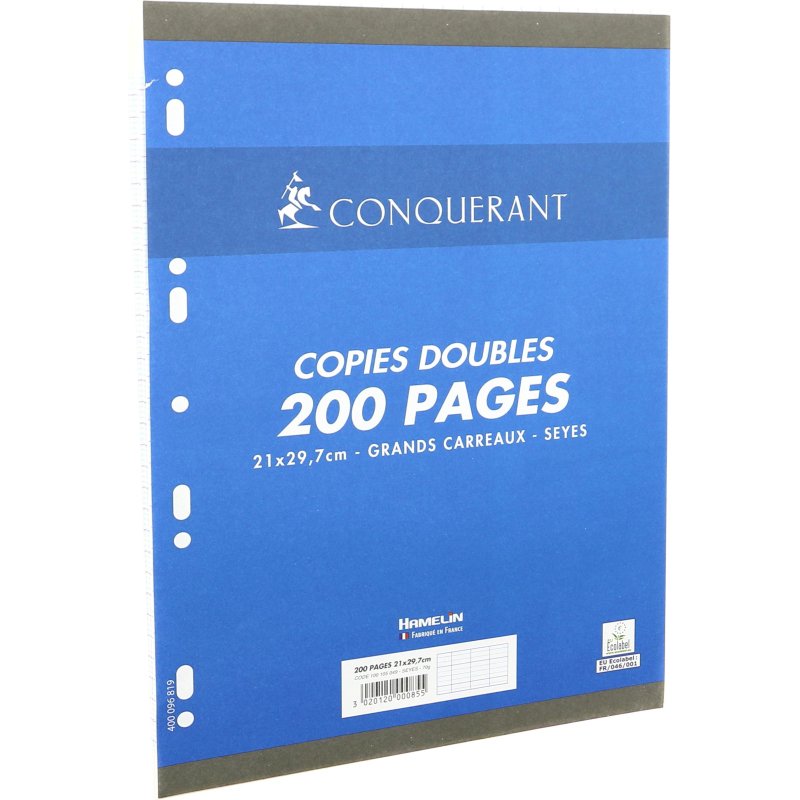 Copies doubles 200 pages seyès 21 x 29,7 cm Conquérant - perforées