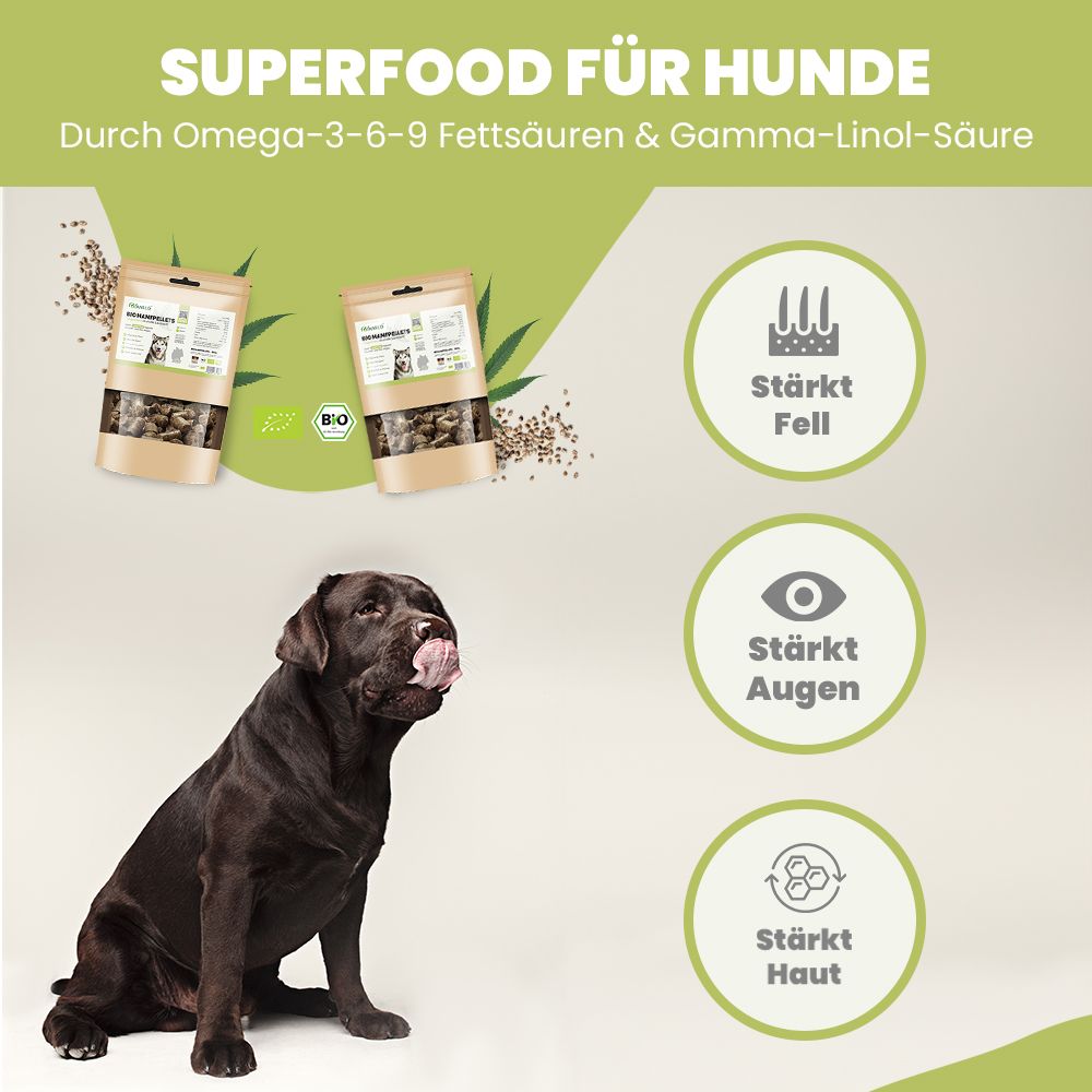 SANUUS Vegane & getreidefreie Hundeleckerli Bio Hundesnacks aus Hanfpellets 500g