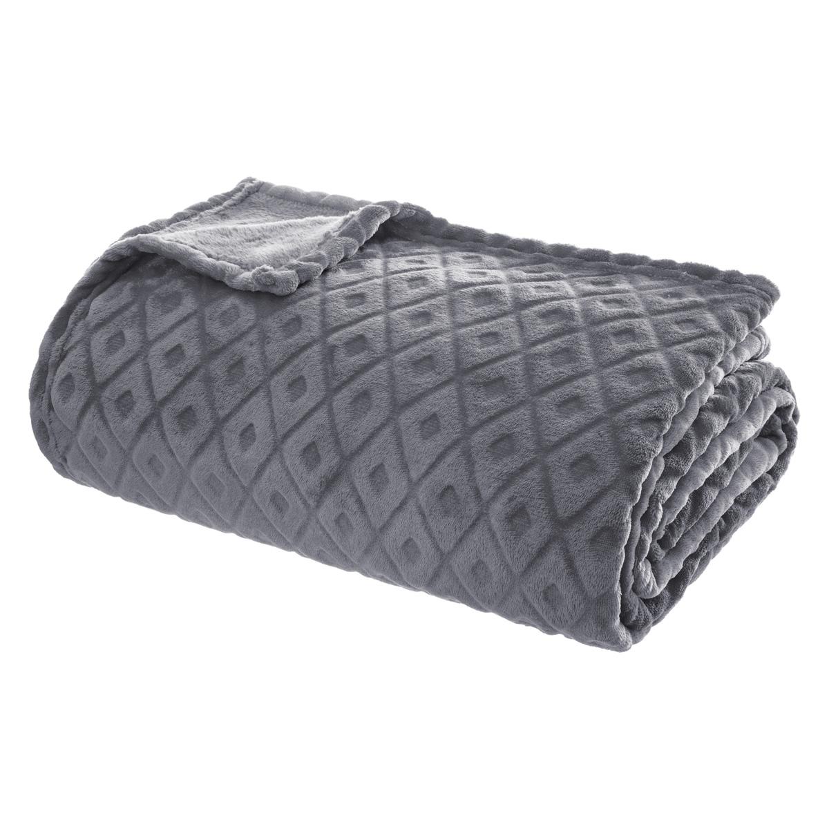 PLAID FLANELLE 3D LOSANGE GRIS 180X230CM