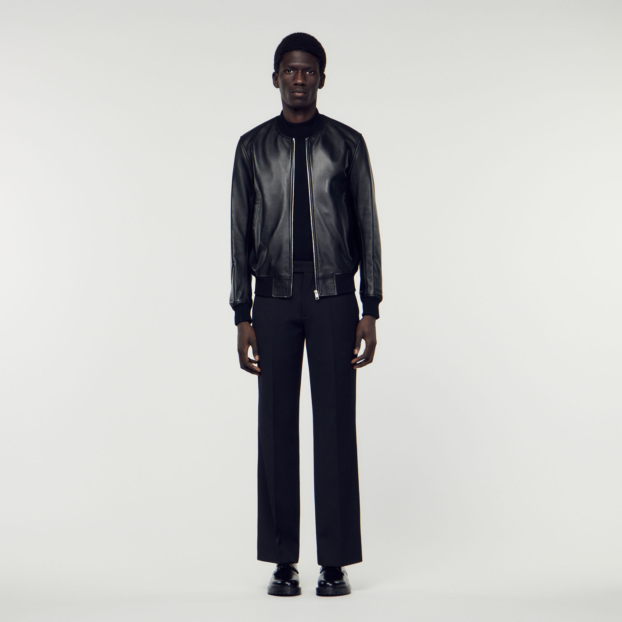 Blouson teddy en cuir lisse