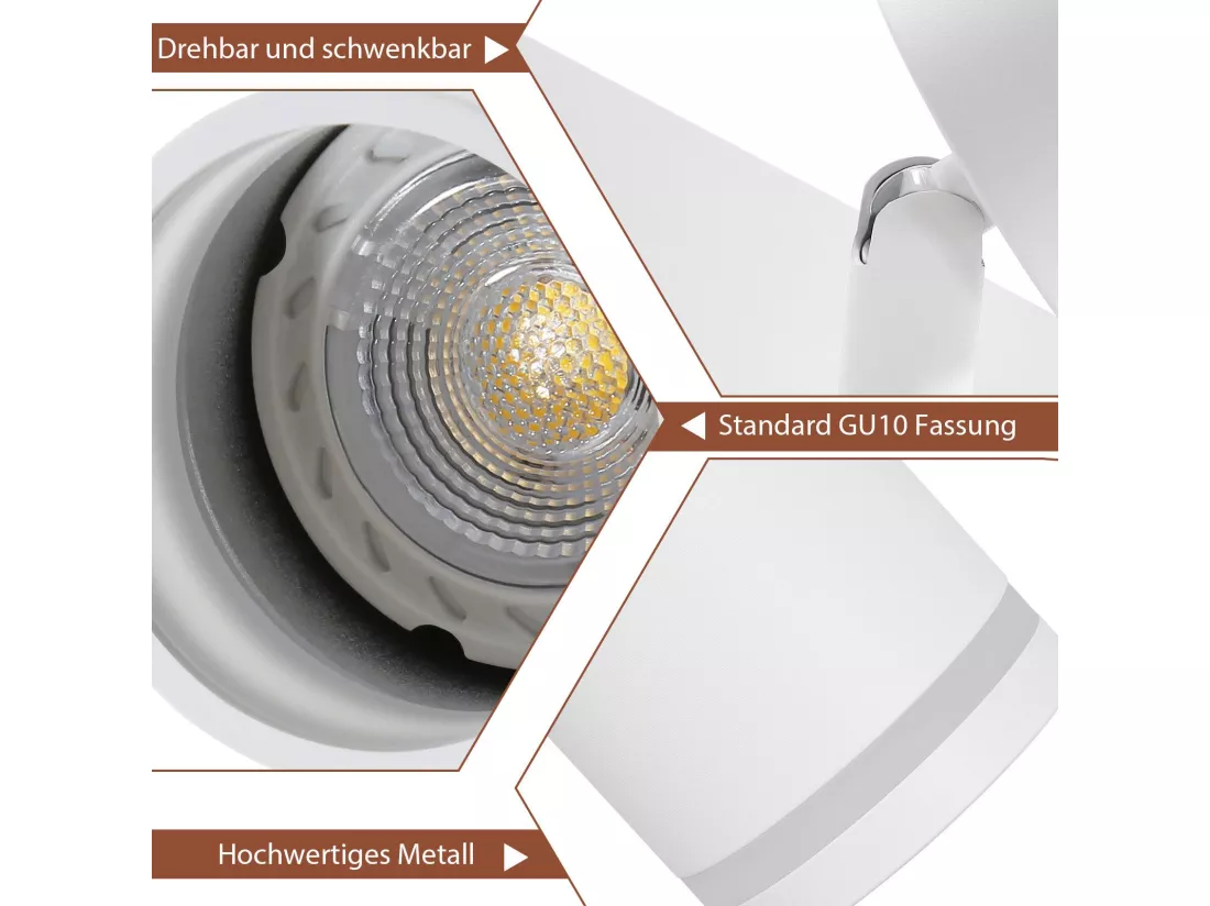 NETTLIFE Plafonnier Blanc moderne : 3 spots de plafond orientables en métal, plafonnier GU10, pour chambre, salle à manger, sans ampoule